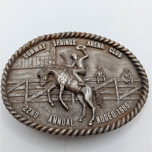 Bronc Rider Rodeo Belt Buckle Vintage 1985 Conway Springs Kansas PRCA Cowboy KS - Picture 5 of 9